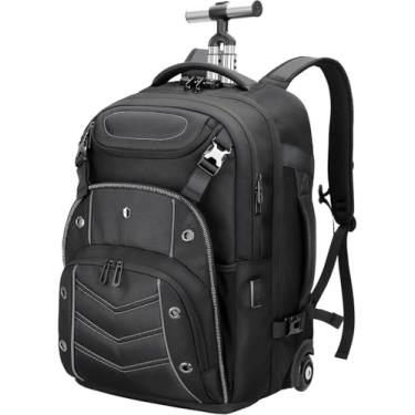 Imagem de SWICKY RICOOI Mochila com rodas, mochila de rodinhas para portas USB tipo C, resistente à água, compartimento para laptop de 17,3 polegadas, trava alfandegária embutida - Mochila com rodas para