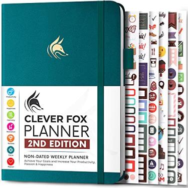Imagem de Clever Fox Planner 2ª edição – Planejador de objetivos semanal e mensal colorido, organizador de gerenciamento de tempo e produtividade, sem data, A5 (azul-petróleo)