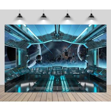 Imagem de CHNYWORK Fundo de 4,6 m x 3 m, fundo interior de nave espacial, cabine de nave espacial, futurista, ficção científica, fotografia de fundo para galáxia, estação espacial sideral, sessão de fotos