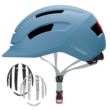 Imagem de Capacete de moto urbano infantil SLANIGIRO – Sistema de ajuste ajustável e lanterna traseira integrada para homens e mulheres, Matte Blue, Large(23.2"-24.0"/59-61cm)