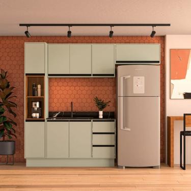 Imagem de Cozinha Compacta 4 Peças 250036 Sem Tampo Koya Verde Oliva Politorno Móveis