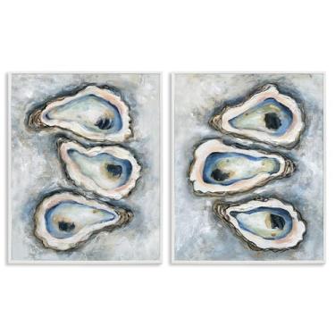 Imagem de Stupell Industries Conjunto de arte giclée emoldurado branco Oyster Bar Trios 2 peças, design por Carol Robinson, 14 x 11