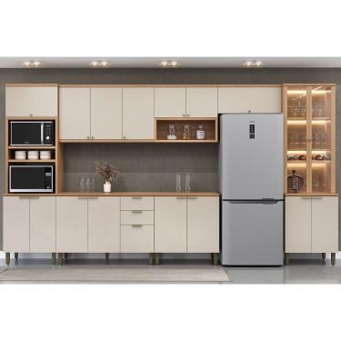 Imagem de Cozinha Modulada Completa Selene 7 Peças (3Aéreos+2Balcões+2Paneleiros) CP02 Jequitiba/Off White Fosco - Linea Brasil