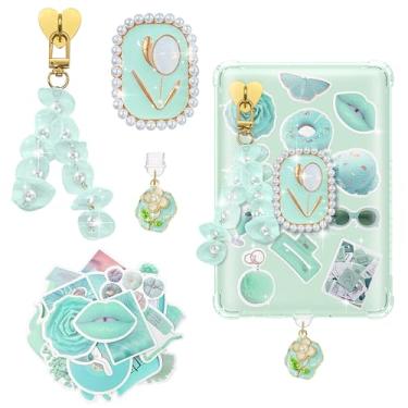 Imagem de DLDXGXNR Lindo conjunto de pingentes de pérola para Kindle - plugue de poeira tipo C, suporte antiderrapante, chaveiro e adesivos de malha delicada para Kindle Paperwhite 11/10 - Presente de leitura