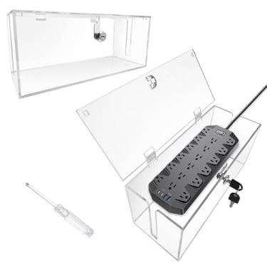 Imagem de groword Caixa de gerenciamento de cabos de 2 peças com fechadura, acrílico, caixa organizadora de cabos e capa de régua, organizador de fios para filtro de linha, filtro de linha, TV, computador