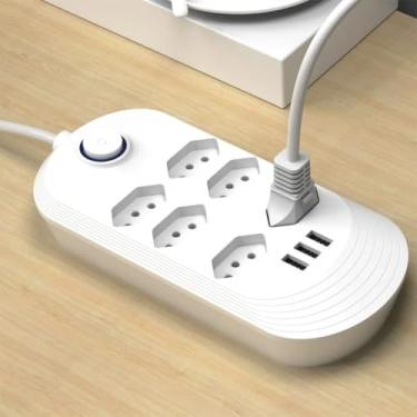 Imagem de Régua de Energia com Tomadas e Portas USB - Proteção Contra Sobretensão, Cabo Longo e Design Seguro (6 Tomadas /3 USB)