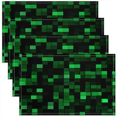 Imagem de Jogo americano Pixelated Miners Gamer Kids conjunto de 4 tapetes geométricos de mesa de videogame, gamepad camuflado, decoração de cozinha, jogo americano verde preto 30,5 x 45,7 cm