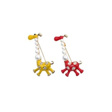 Imagem de ARFUKA Broches e alfinetes para mulheres com strass girafa e pérolas broche e alfinete de lapela para mulheres e homens - acessório de joias para casacos, vestidos, blazers pacote com 2, Metal, Sem