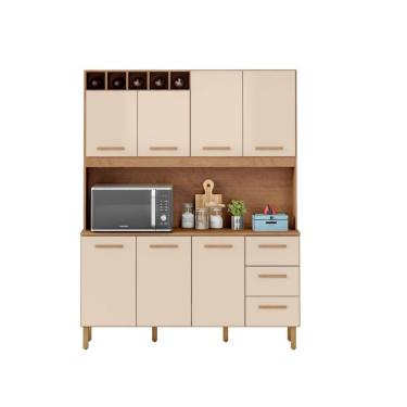 Imagem de Armário De Cozinha Alice 1,57m Com 7 Portas Amêndoa Off White