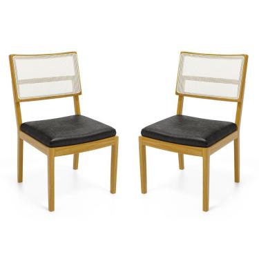 Imagem de Kit Com 2 Cadeiras Milena Madeira Maciça Assentos Estofados Encostos De Tela Sintética Courino Preto 503