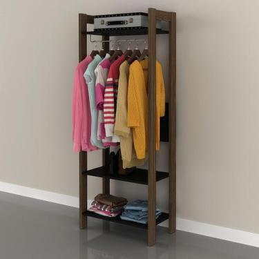 Imagem de Armário Closet Quarto com 3 Prateleiras e Cabideiro MDP Preto/Nogal Te