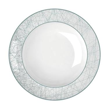 Imagem de Germer, Prato fundo em porcelana, modelo Versa, Connect Green, Ø 24 cm,Branco com detalhes em Verde