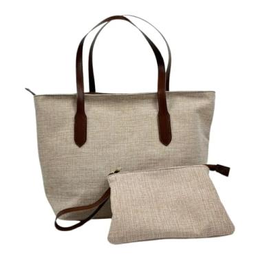 Imagem de Bolsa de Praia Feminina Grande de Ombro Com Porta Documentos Verão Férias Piscina (Palha/Caramelo)