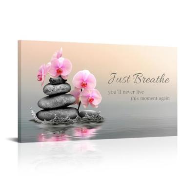 Imagem de Arte de parede Just Breathe Zen Banheiro Imagem Rosa Orquídeas e Pedras Decoração de Banho Parede