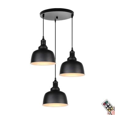Imagem de Luminária pendente moderna minimalista operada por bateria com controle remoto e iluminação ajustável, preta, sem fio, para teto, ilha de cozinha, mesa de jantar, sala de estar, sem necessid