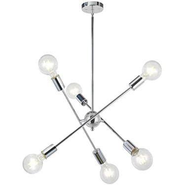 Imagem de 6/8 Luzes Moderno Sputnik Lustre Iluminação com Braços Ajustáveis Meados do Século Luz Pendente V-intage Industrial Lustre Pendurado Nishings Lâmpada Moderna, Prata, 6 Luzes