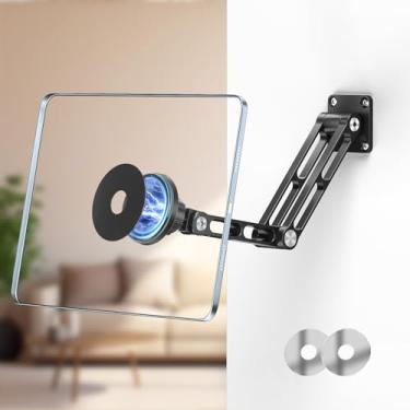 Imagem de OHLPRO Suporte magnético de parede para tablet com braço dobrável de alumínio e base giratória de 180° ajustável e dobrável para iPad Pro Air Mini, Galaxy Tab, todos os telefones e tablets de 4,7 a 13