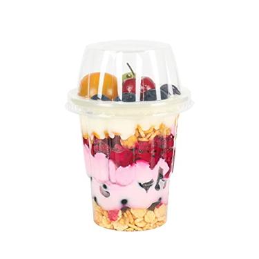 Imagem de JAYEEY Copos de sobremesa de 236 ml com tampas de redoma de plástico descartável, copos de sorvete, copos para lanches, pacote com 50