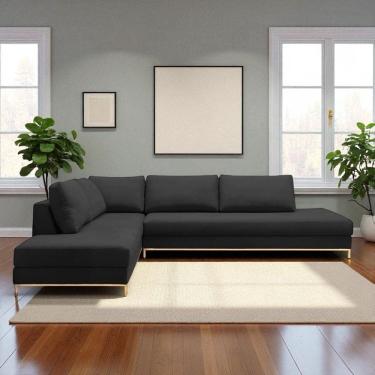 Imagem de Sofá de Canto em L Revestimento em Veludo com Chaise Lado Esquerdo 293x84cm Preto