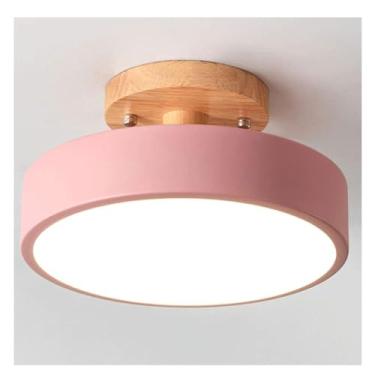 Imagem de Lustre nórdico de escada, luminária de teto semi-embutida, redonda, regulável, de madeira, iluminação moderna para ilha de cozinha, corredor, varanda (rosa)