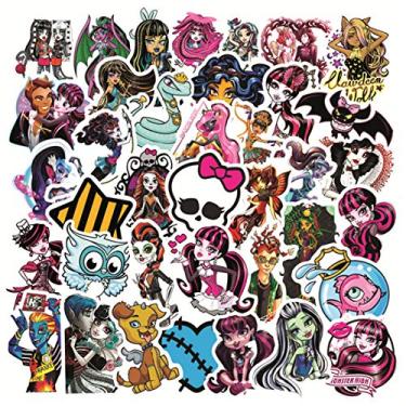 Imagem de Pacote com 50 adesivos Monster High para garrafa de água, laptop, guitarra, carro, motocicleta, skate, caixa de bagagem, vinil, impermeável, grafite, adesivos, LQ