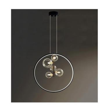 Imagem de Luminária pendente LED moderna de anel de metal para sala de estar, lustre elegante e simples para quarto