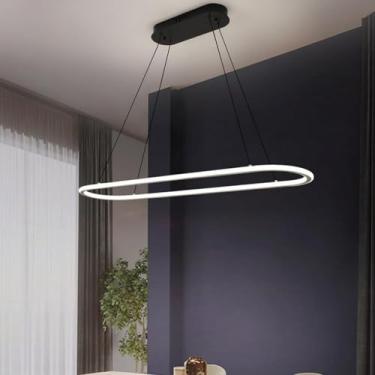 Imagem de Lustre moderno branco longo linear lustre regulável luzes pendentes LED 45W ouro sala de jantar teto lâmpada pendurada para ilha de cozinha sala de estar restaurante bar, escuro 60cm