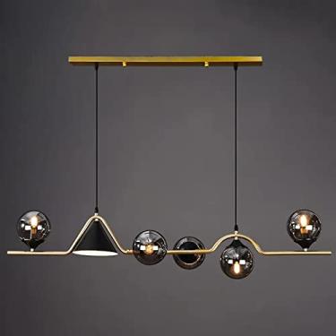 Imagem de Lustre pendente moderno nórdico de LED com bola de vidro para cozinha, estilo meados do século, com cúpula de vidro globo, acabamento dourado, 47 x 10 polegadas