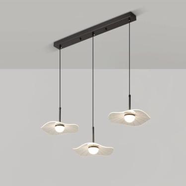 Imagem de Lustre LED moderno em acrílico com folha de lótus, luminária pendente para decoração de mesa de jantar, luminária suspensa com 3 cabeças, luminária de teto para cozinha, ilha, sala de jantar