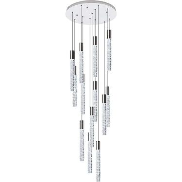 Imagem de Lustre moderno de pingente de bola de vidro de cristal LED de 12 luzes com controle remoto Luminária de teto para sala de estar para hall de entrada alto