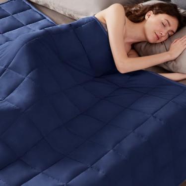 Imagem de Cobertor pesado tamanho solteiro (122 x 182 cm 4,5 kg), cobertor pesado ultra macio e aconchegante para adultos, cobertor pesado com cobertor macio lavável na máquina, azul