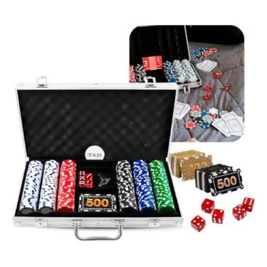 Imagem de Maleta Jogo de Poker Profissional 300 Fichas + Dados + Dealer Estojo em Alumínio Luxo