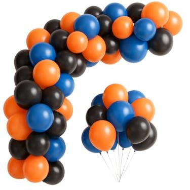 Imagem de Kit Balão Bexiga Hot W Decoração decAniversário Preto Laranja e Azul Festa Menino Arco de Baloes Bexigas para Festa Arco de Balões Bolas Balão Bexiga Orgânico