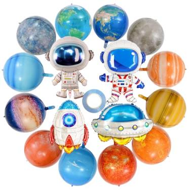 Imagem de Hrhshw 16pcs 22inch Solar System Balloon, 3D Helium Foil Planet Balloon, Moon Balloon, Earth Balloon, Galasy Balloon,Eight planets,Space ship,UFO,Astronaut Balloon for Space Birthday Party