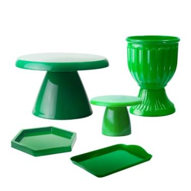 Imagem de Kit Mesa Decorada com Boleira Cogumelo e Acessórios – Vaso, Bandeja e Mini Peças (Verde Bandeira)