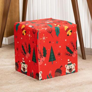 Imagem de Capa de Puff Quadrado Avulsa Estampada Natalina Ajustável com Elástico