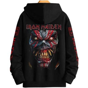 Imagem de Moletom Iron Maiden 411 com capuz de tamanho grande para homens - Ligh