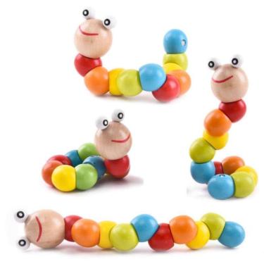 Imagem de Minhoca articulada de madeira de brinquedo Montessori para bebês e crianças