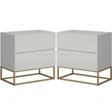 Imagem de Kit Elegância Dupla Mesas De Cabeceira Eros Off/Dourado - LCN Móveis 
