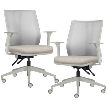 Imagem de Kit 2 Cadeiras de Escritório Giratória Diretor Flow F02 Base Cinza Linho Bege Claro - Lyam Decor