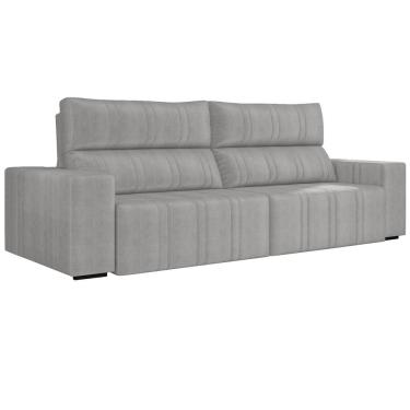 Imagem de Sofá Retrátil 254 cm Sala de Estar Leonel Suede Cinza - Gran Belo