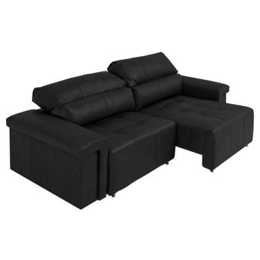 Imagem de Sofá Retrátil e Reclinável 3 Lugares Maitê 226 cm Couro Preto - Gran Belo