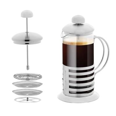 Imagem de Ovente Cafeteira French Press 355 ml com sistema de imersão de aço inoxidável de filtro triplo, vidro durável resistente ao calor borossilicato e colher de medição (7 gramas), prata (FSH12S)