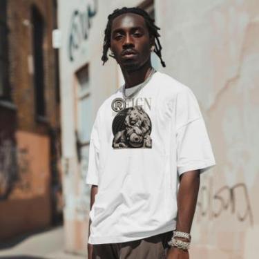 Imagem de Camiseta Casual Masculina Moderna Estilosa Leão Básica em Algodão Malha Ajustável do P ao G1-Masculino