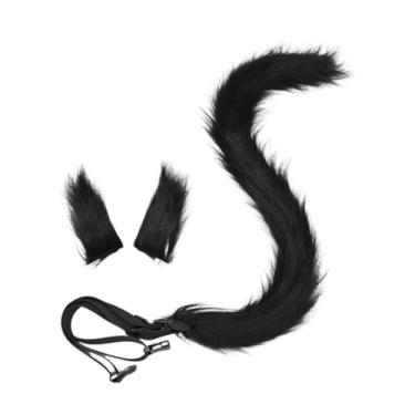 Imagem de UGPLM Conjunto de orelhas e cauda de gato para cosplay, mulheres e meninas, rabo longo de gato para fantasia, baile de máscaras, Preto
