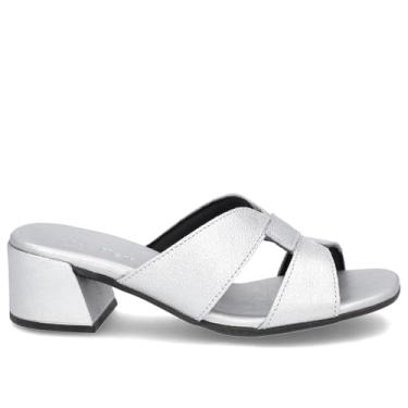 Imagem de Tamanco Usaflex Salto Bloco Couro Ref Al20007 Prata 034