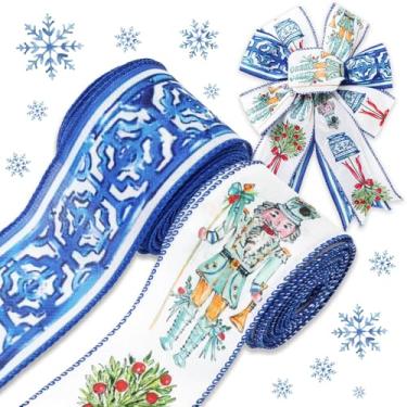 Imagem de JarThenaAMCS Fita de Natal com fio quebra-nozes fitas artesanais chinoiserie fita de tecido para guirlanda de inverno laço faça você mesmo embrulho festa decoração, 2 rolos, 20 jardas