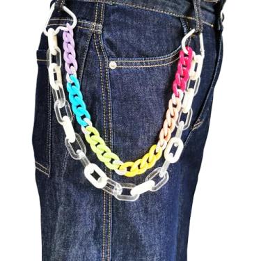 Imagem de Hongvarey Linda calça de acrílico, corrente de bolso, hip hop, jeans com elos coloridos, corrente, acessório para joias corporais, Medium, Plástico, Sem Pedra Preciosa