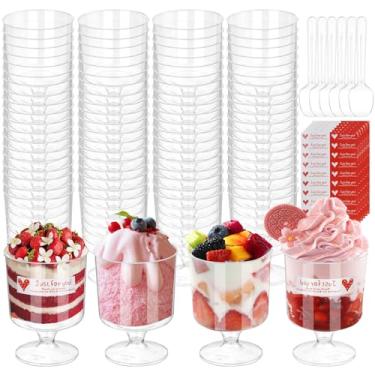 Imagem de Yimerlen 185 pacotes de mini copos de sobremesa com colheres, copos de plástico transparente para parfait de sobremesa de 142 g com adesivos, copos de aperitivo reutilizáveis pequenos para sobremesa