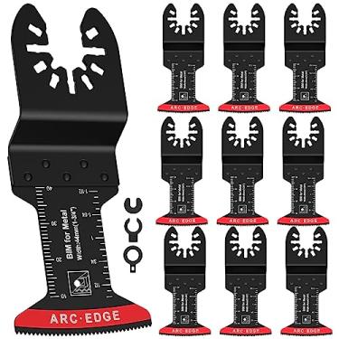 Imagem de FUYGRCJ - 10 lâminas de serra oscilantes bimetálicas multifuncionais, lâminas multiferramentas oscilantes com 3 adaptadores espaçadores, kit de lâminas de corte multiferramentas de borda de arco para